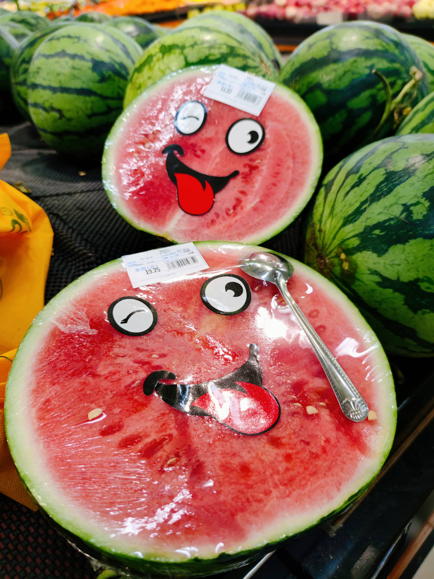 Watermelon With Cartoon Eyes Background