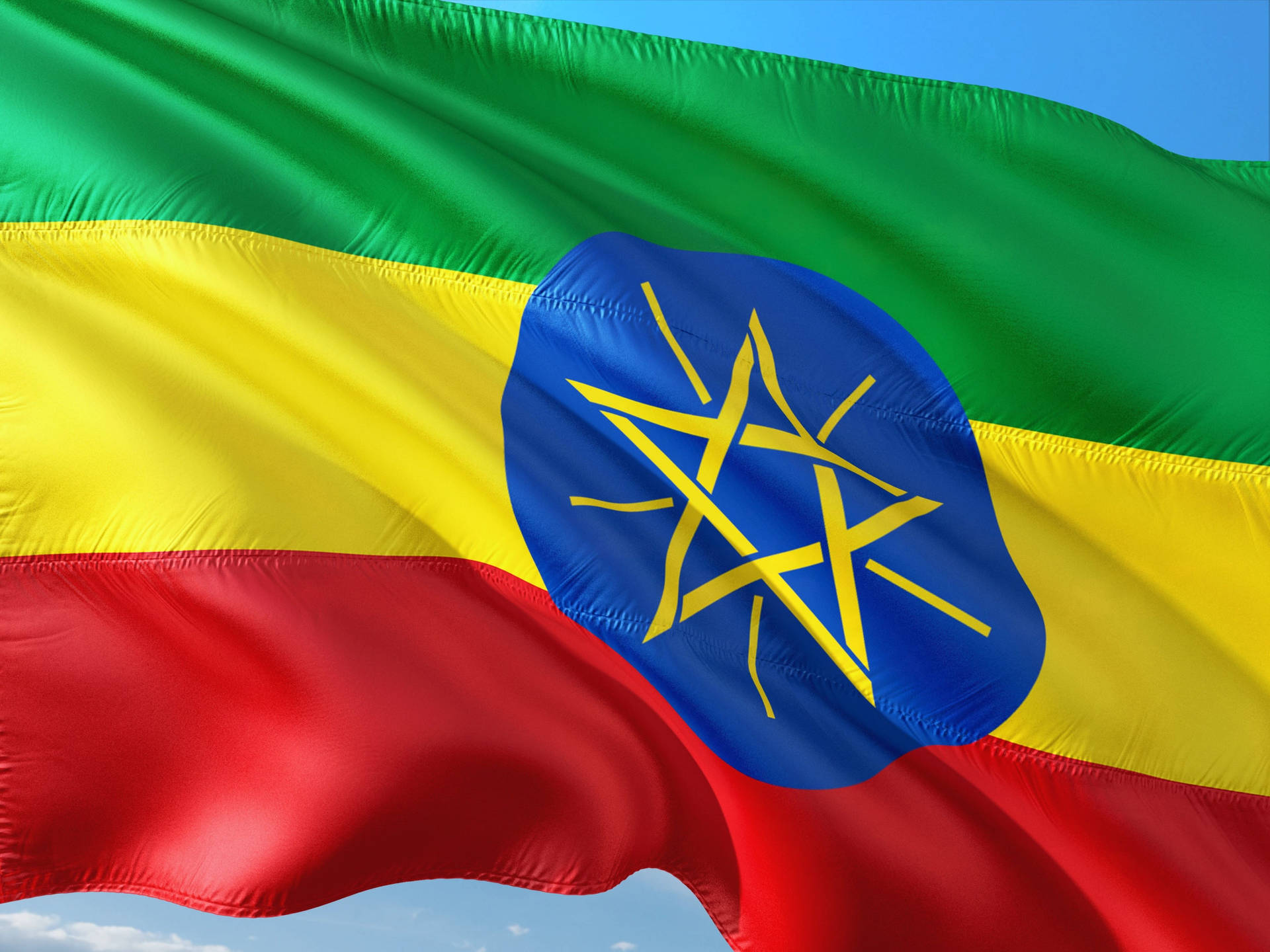 Waving Ethiopia Country Flag Macro Background