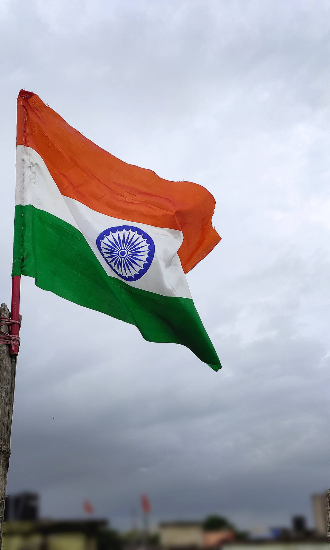 Waving On Pole Indian Flag 4k Background