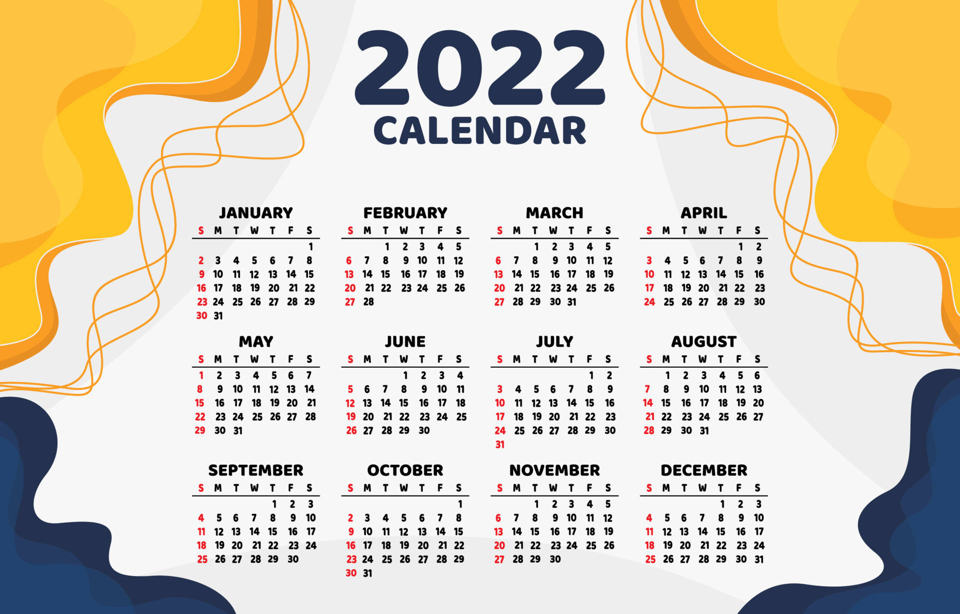 Wavy 2022 Calendar Background
