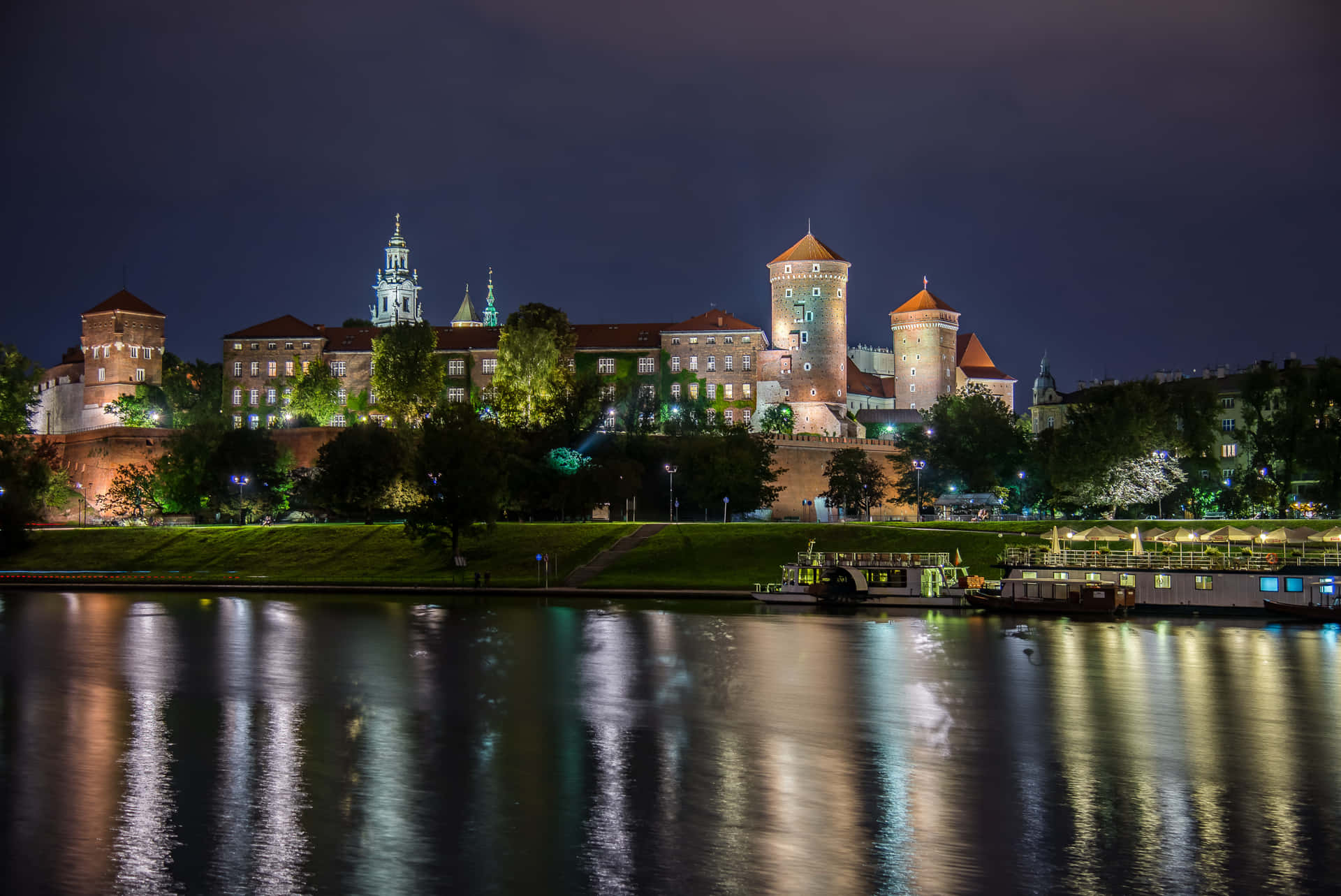 Wawel Castle Night River Reflections