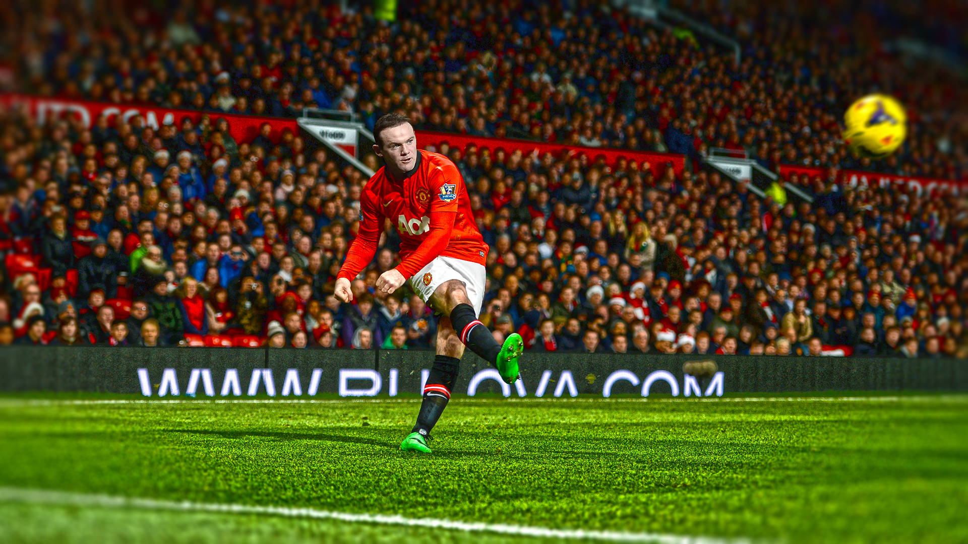 Wayne Rooney In Football Stadium Background
