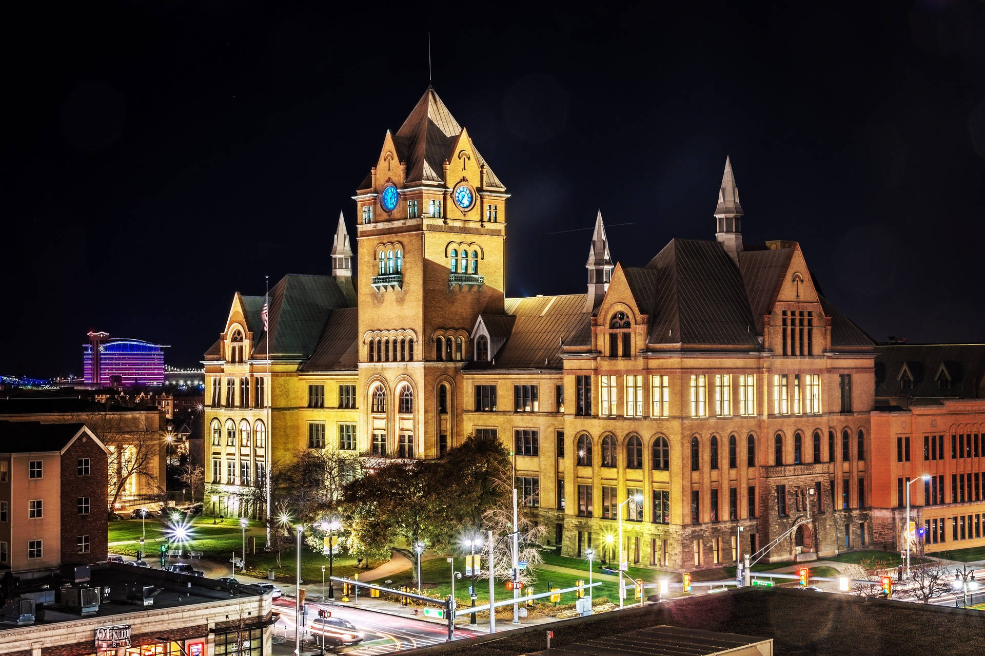 Wayne State University Old Main At Night