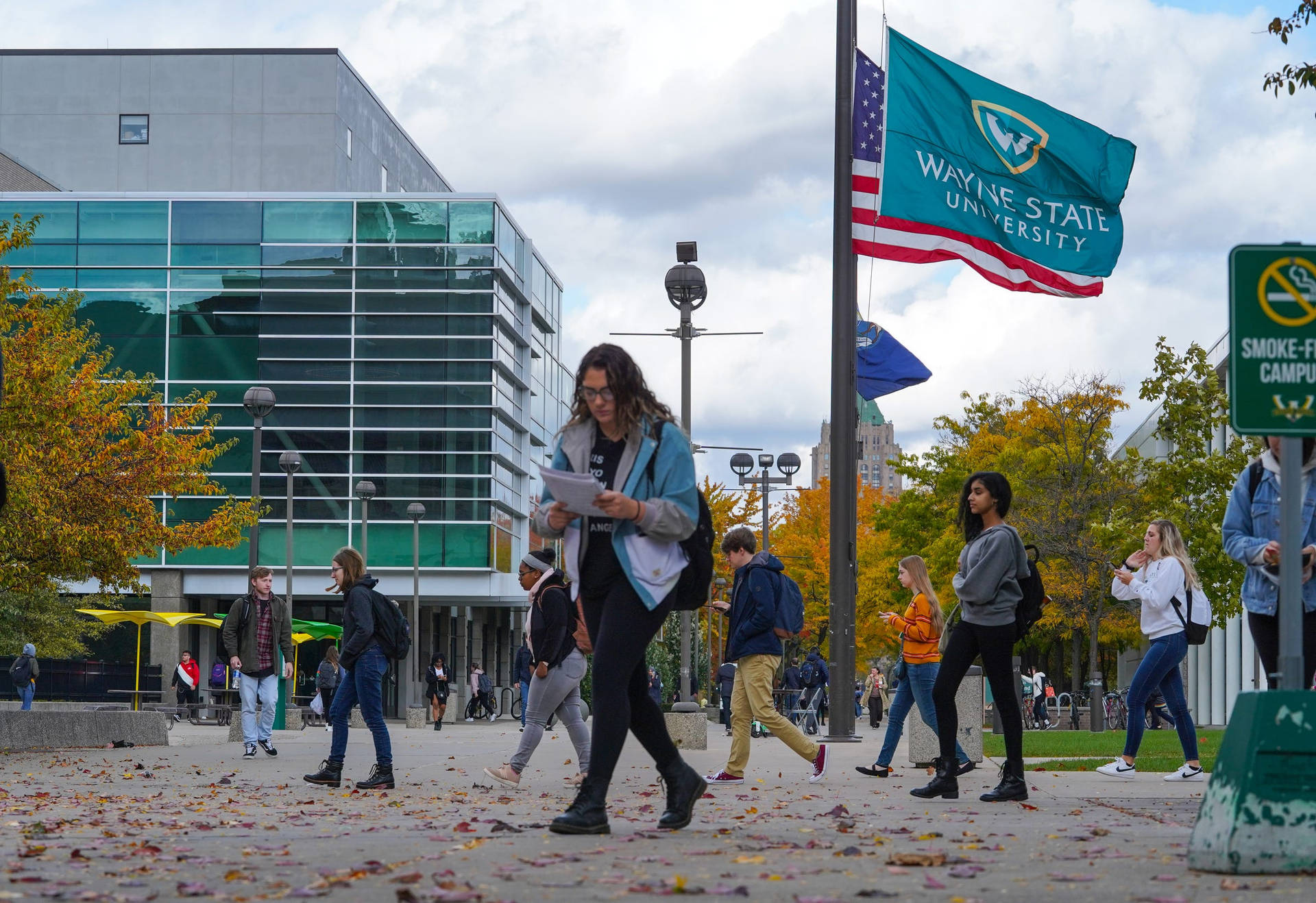 Wayne State University Students Walking Background