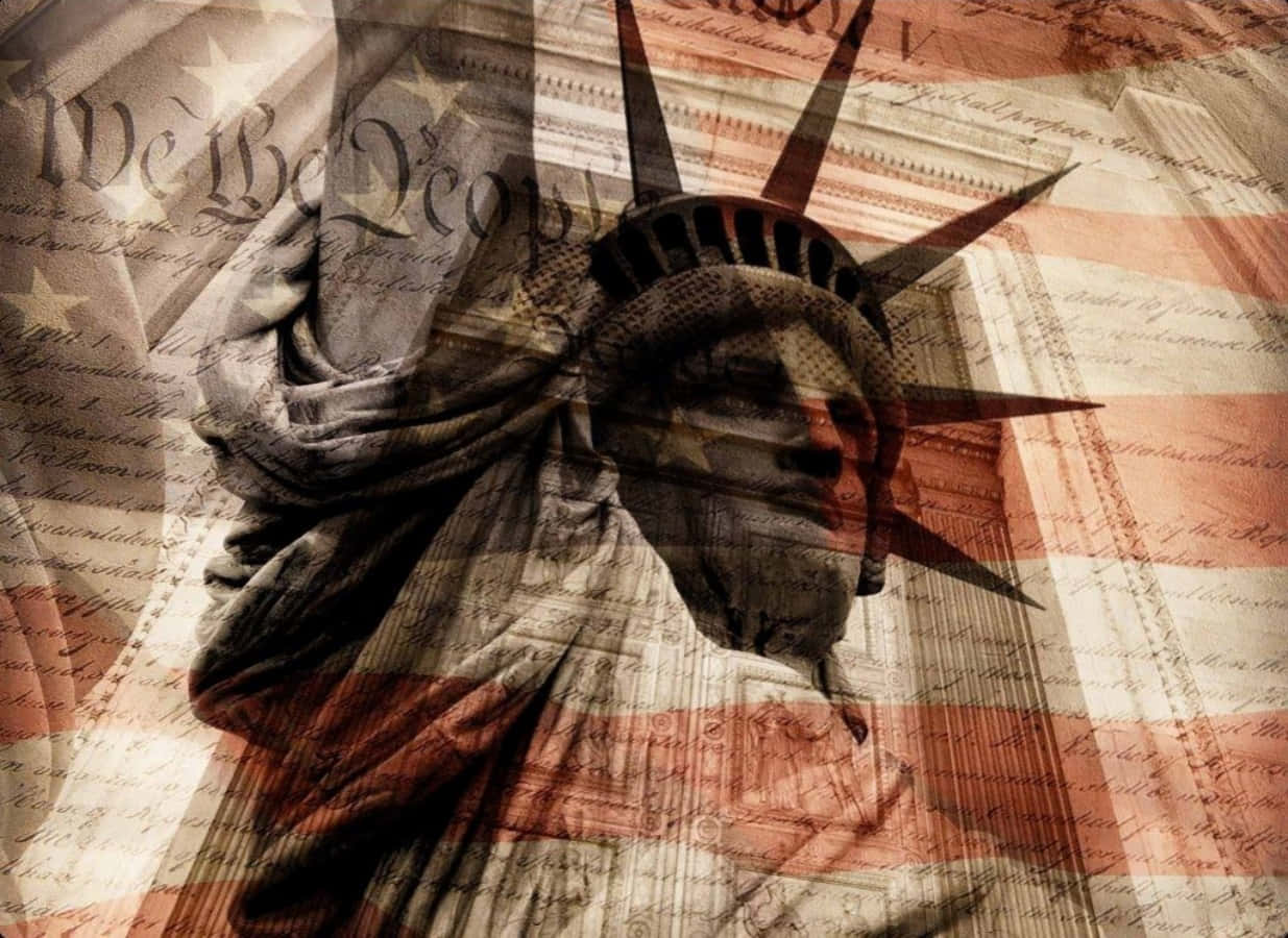 We The People Statue Of Liberty Newspaper Aesthetic Background