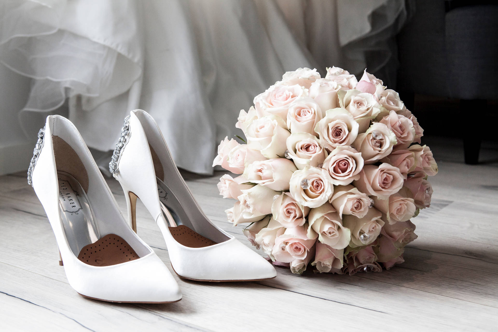 Wedding Bouquet And Shoes Background