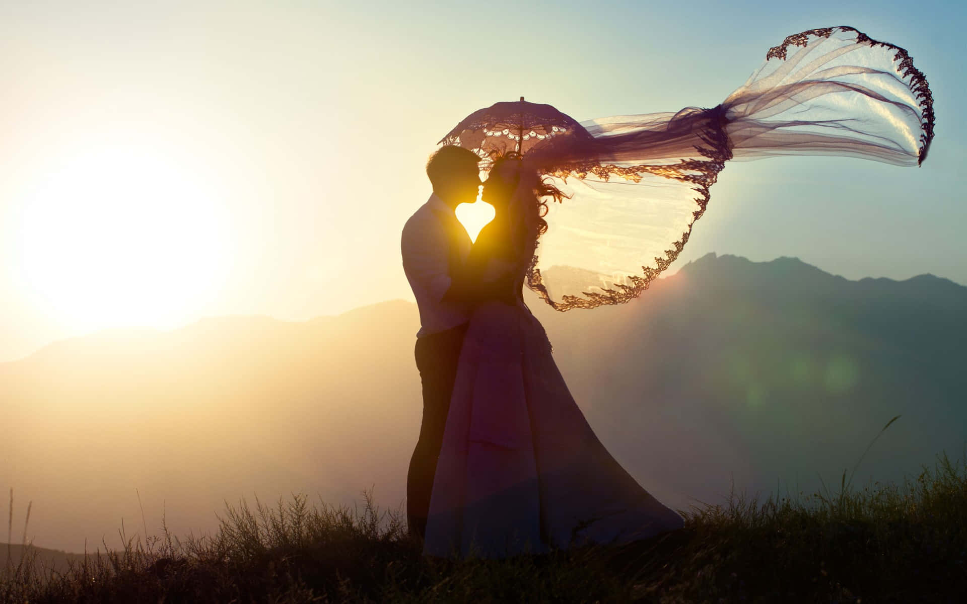 Wedding Couple Bright Sun Background