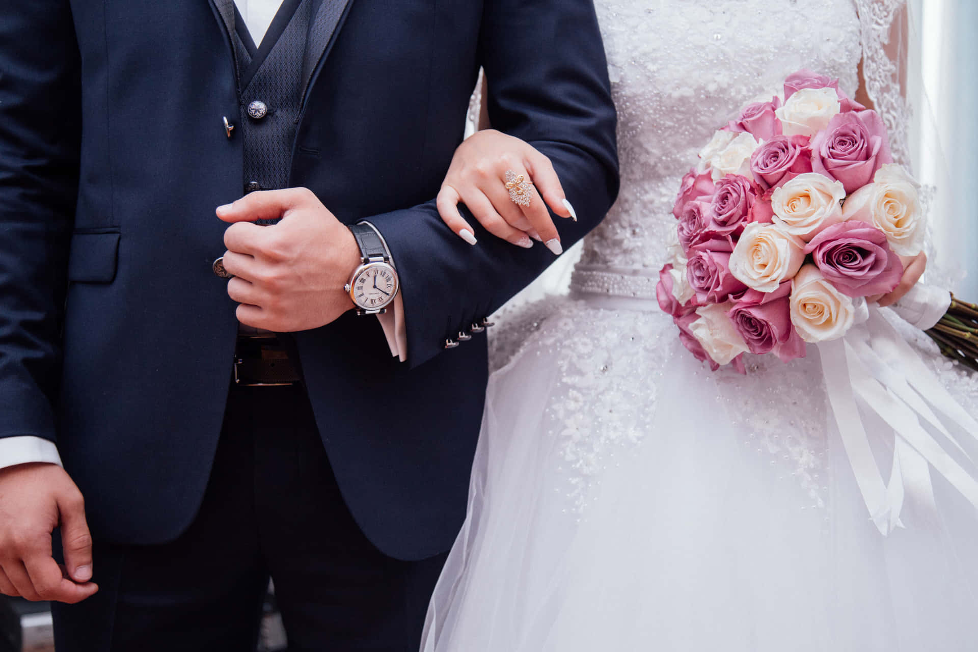 Wedding Couple Pink And White Roses