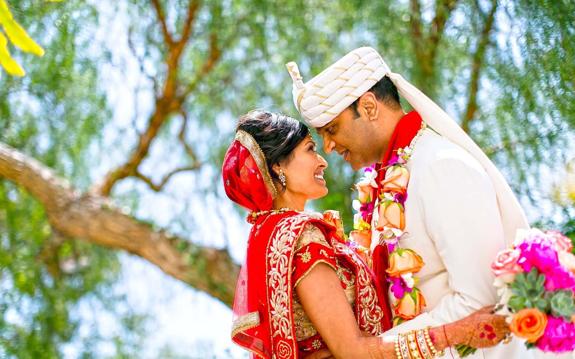 Wedding Couple Red And White Attire