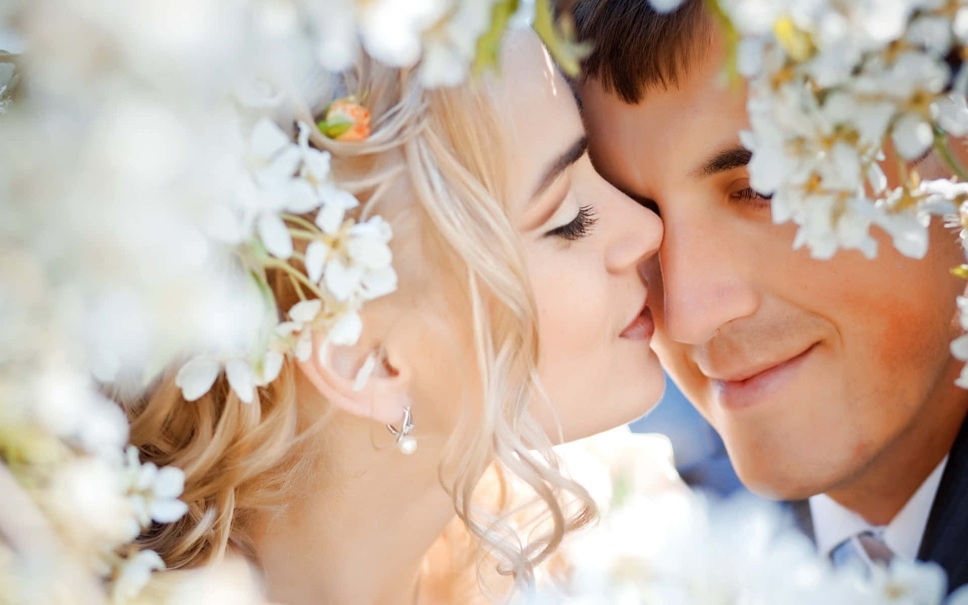 Wedding Couple White Flowers Background