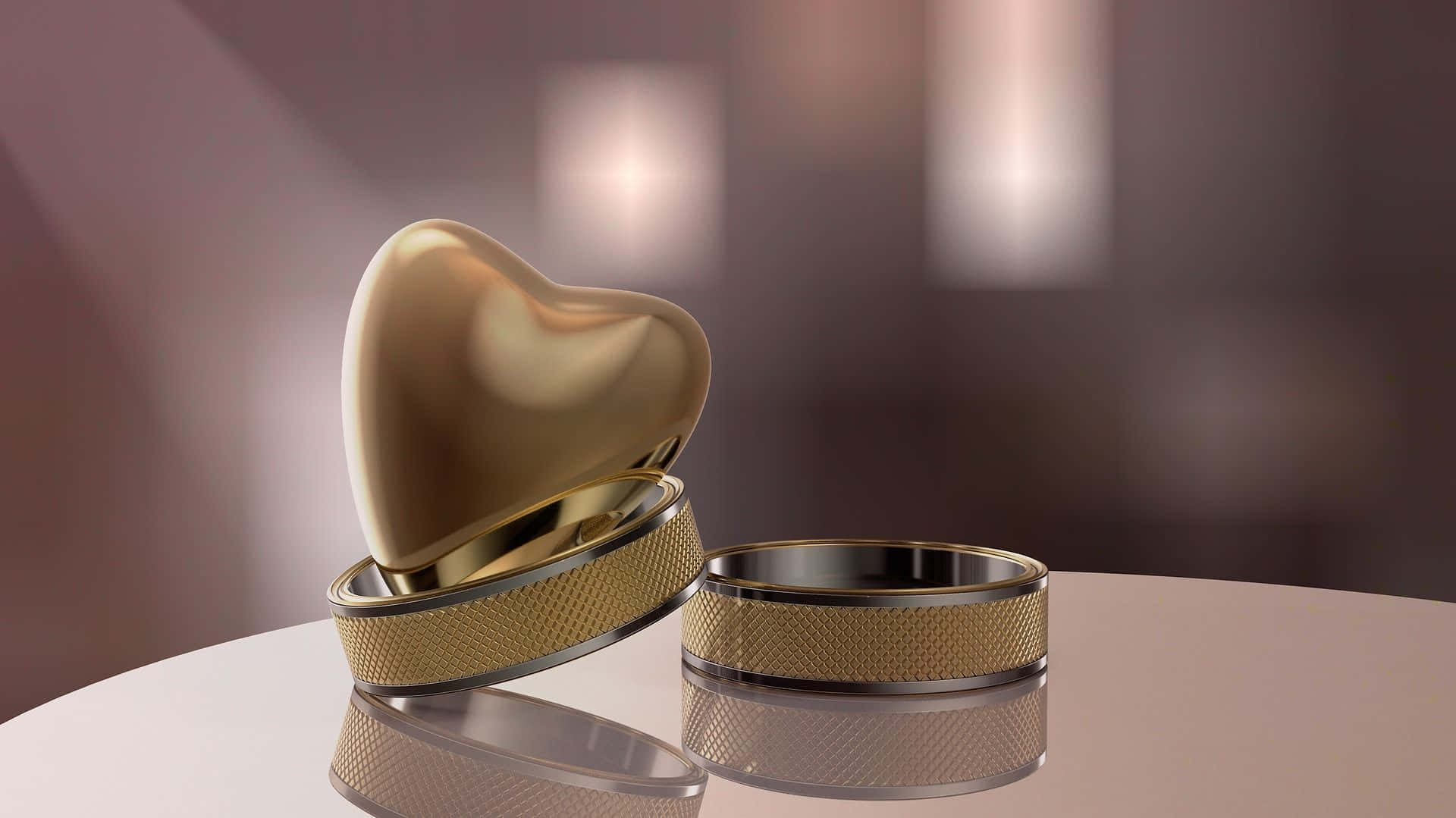 Wedding Ring With Gold Heart Background