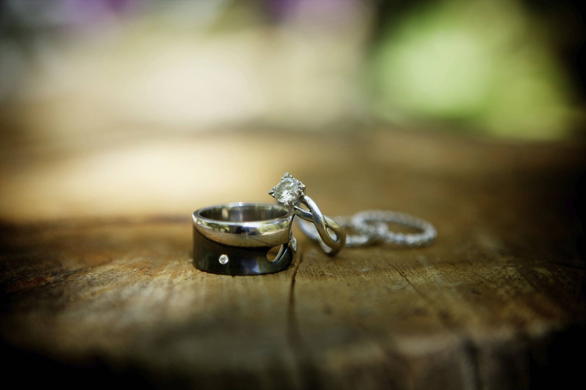 Wedding Rings On Wood Background
