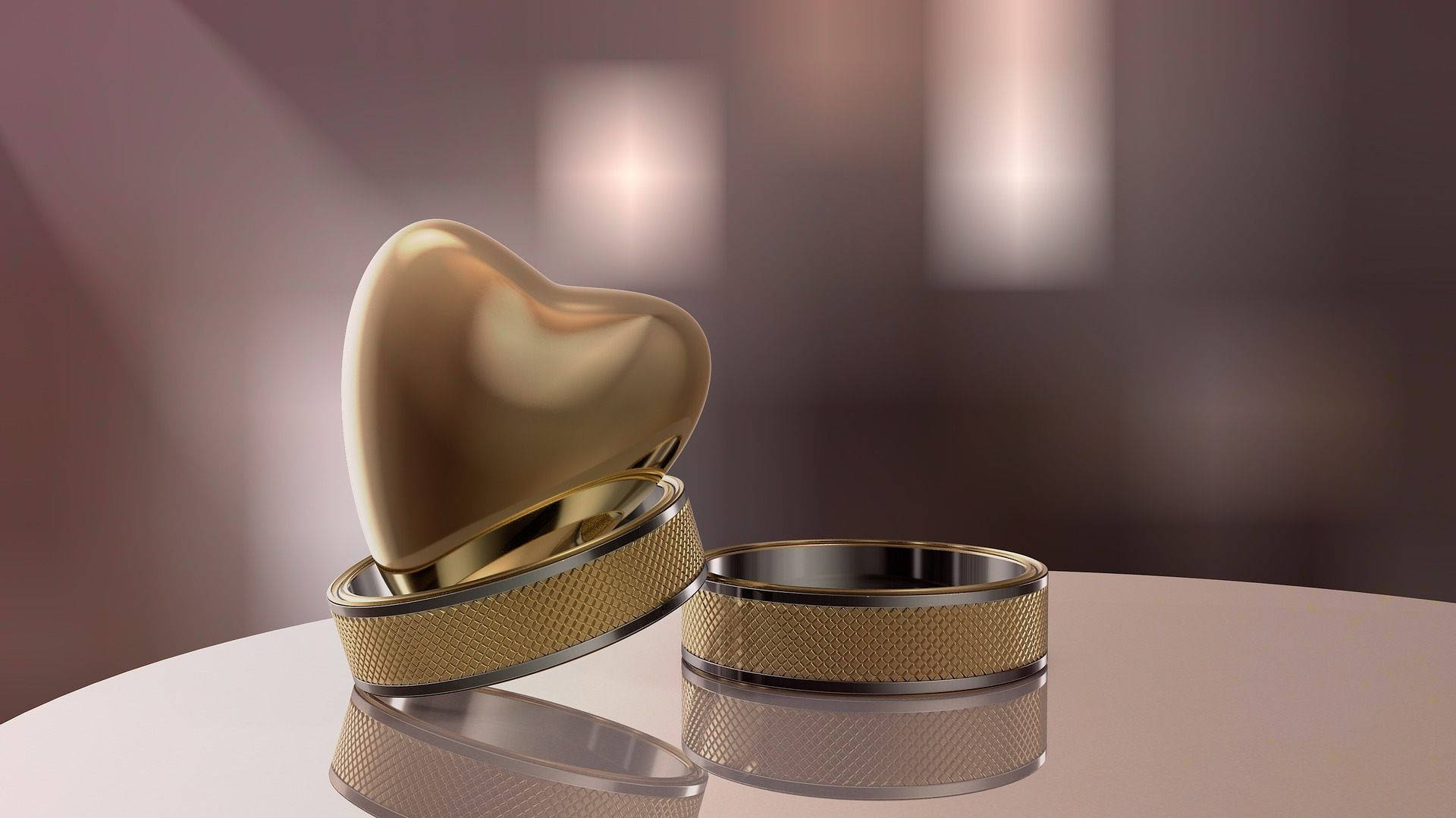 Wedding Rings With Heart Background
