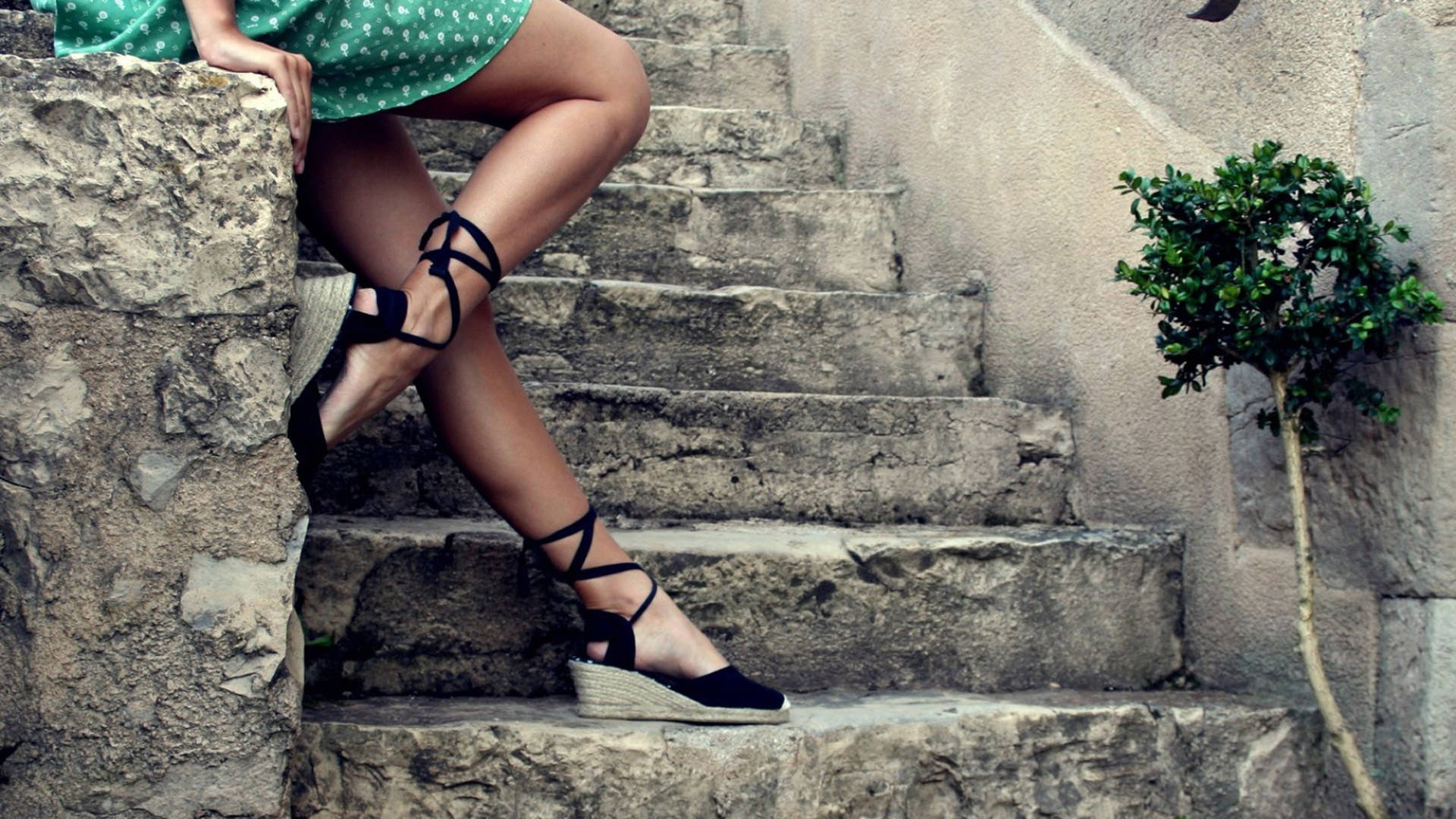 Wedge Espadrille On Beautiful Legs Background