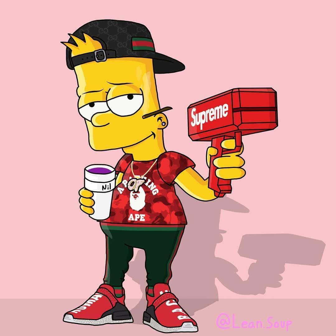 Weed Hair Bart Simpson With Gun Background