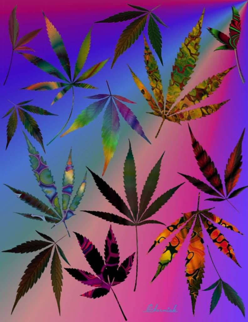 Weed Leaf Graphics In Rainbow-like Backdrop Background