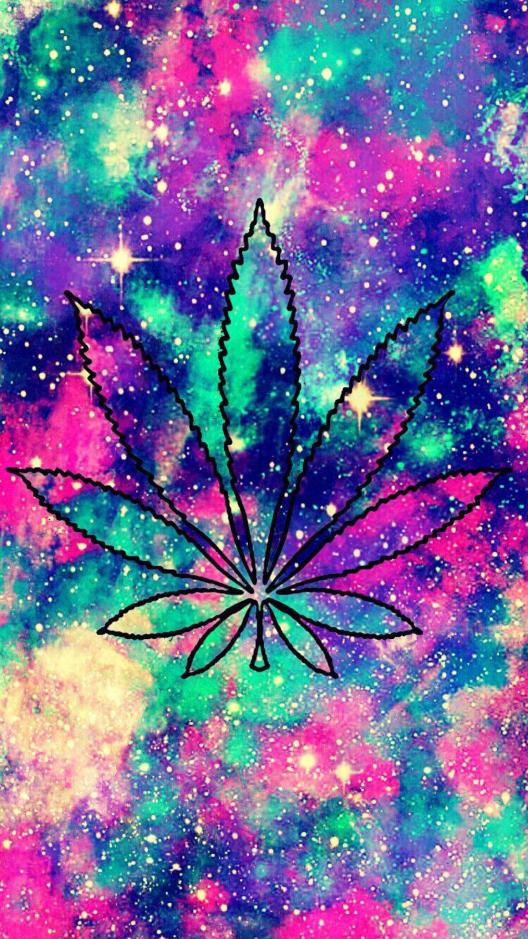 Weed Leaf Outline In Universe-like Background Background