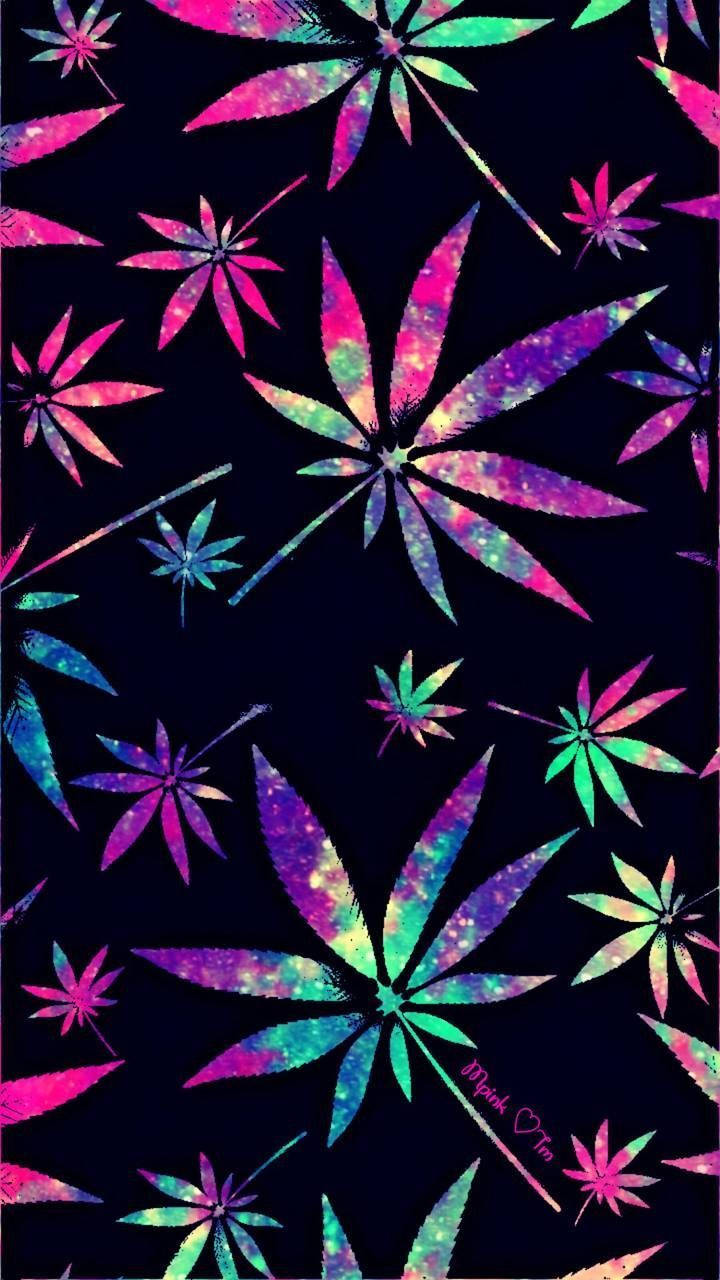 Weed Leaf Pattern In Various Colors Background