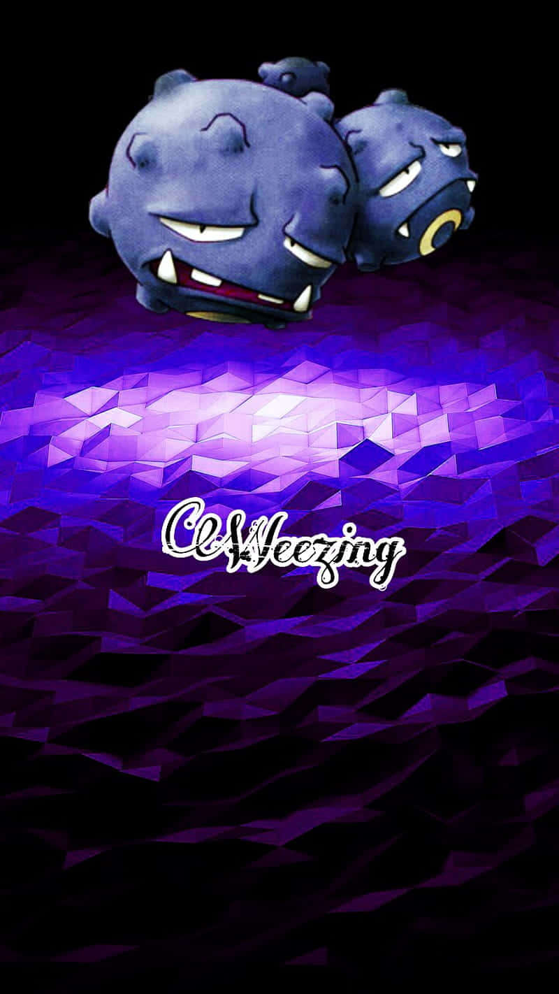Weezing On Purple Geometric Surface Background