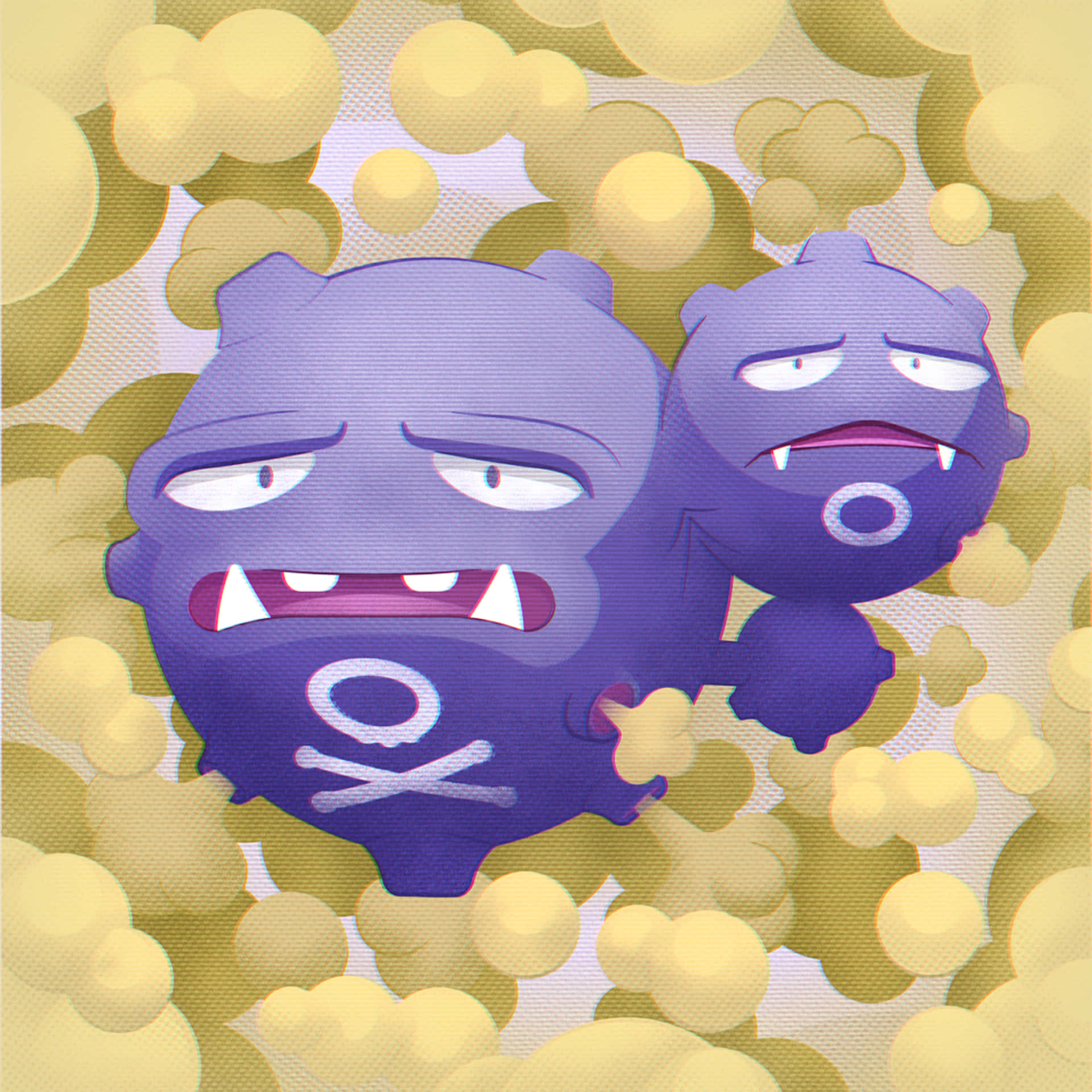 Weezing Surrounded By Yellow Smog Background