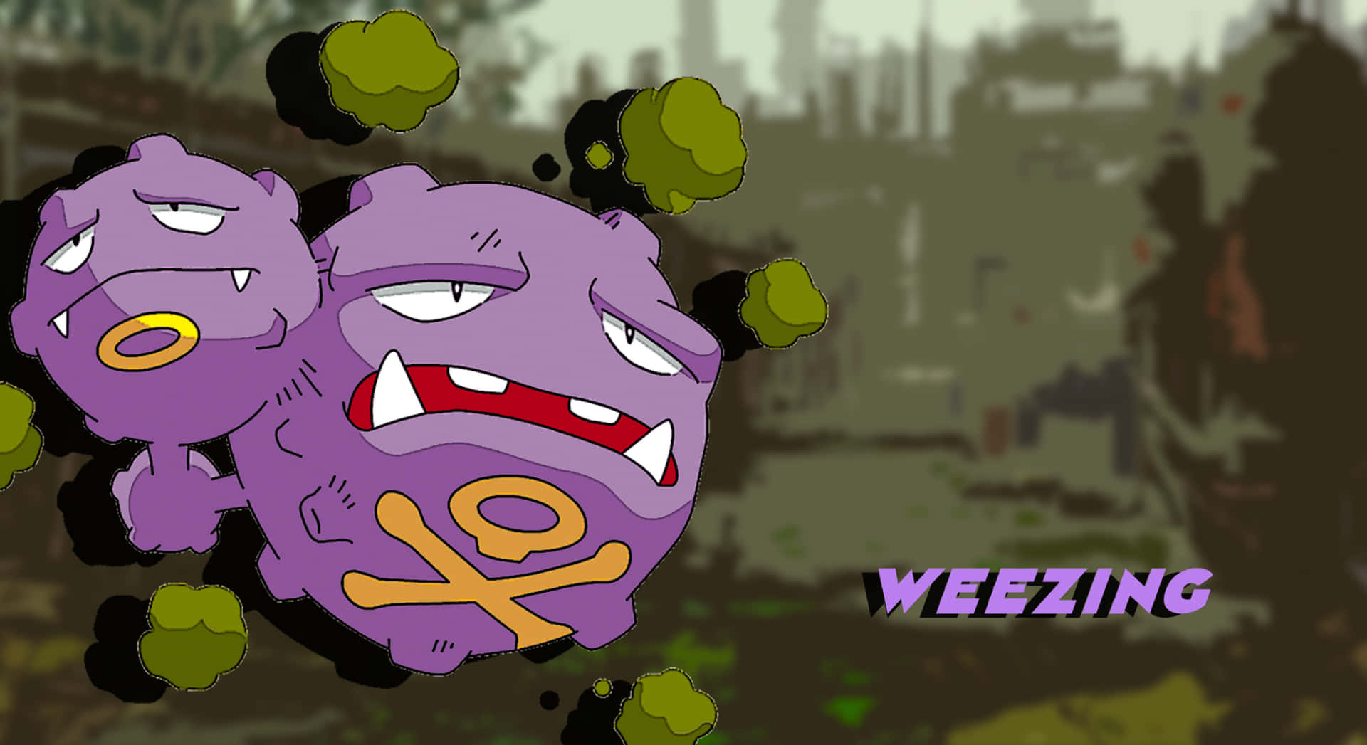 Weezing With Green Smoke Background