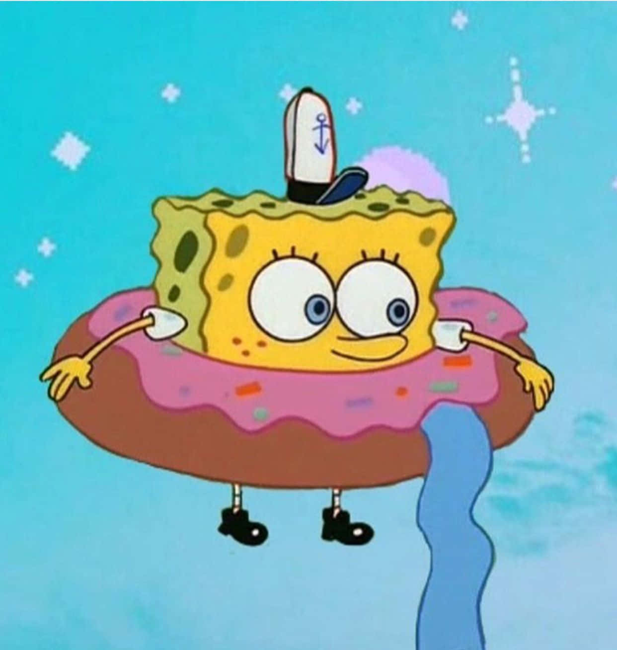 Weird Pfp Of Spongebob On Floatie Background