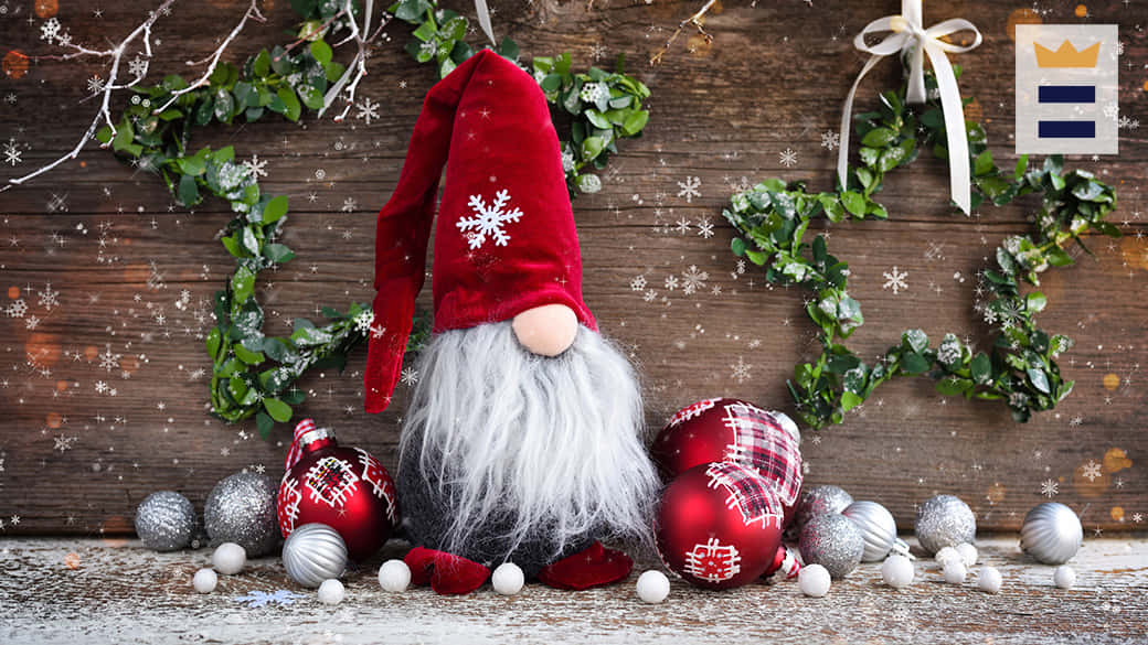 Welcome Christmas With A Cheerful Gnome Background