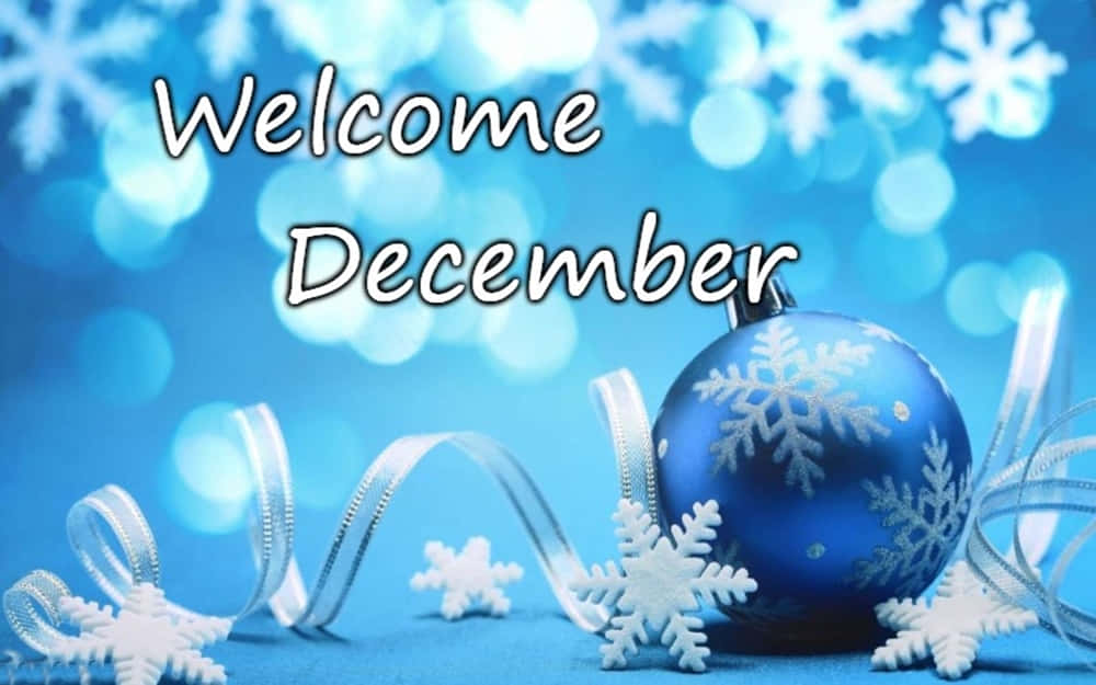 Welcome December Aesthetic Blue Christmas Background