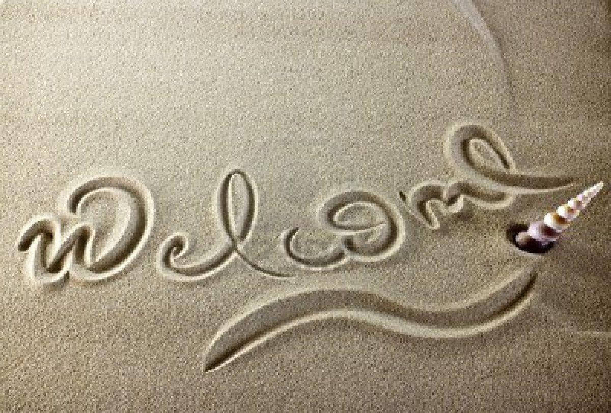 Welcome Handwritten On Sand Background