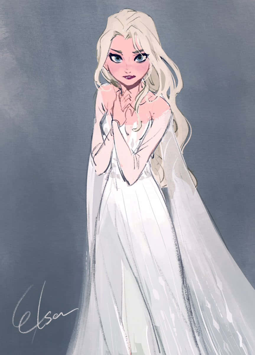 Welcome The Royal Elsa Wearing Her Iconic Striking White Gown From Frozen 2 Background