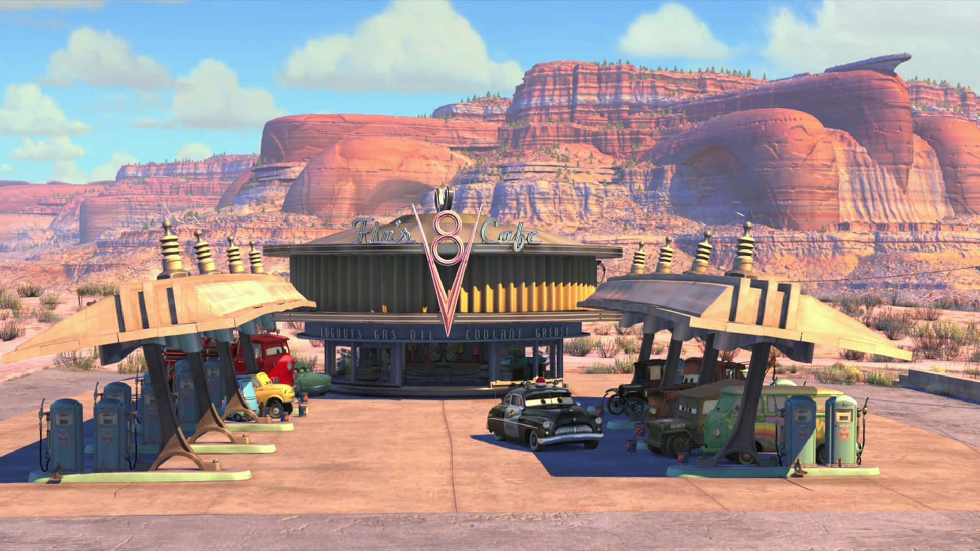 Welcome To Radiator Springs, The Gateway Of Route 66. Background