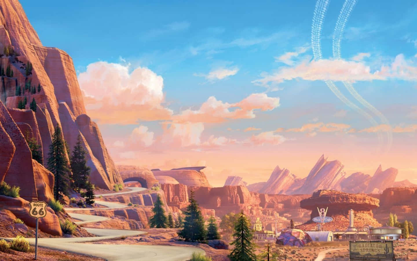 Welcome To Radiator Springs, The Heart Of Route 66 Background