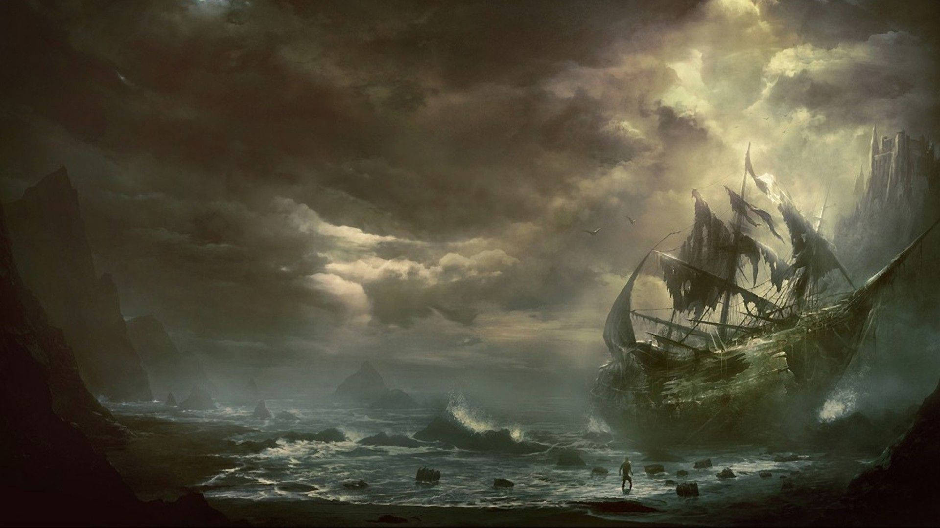 Welcome To The Mysterious World Of Abandoned Pirate Ships Background