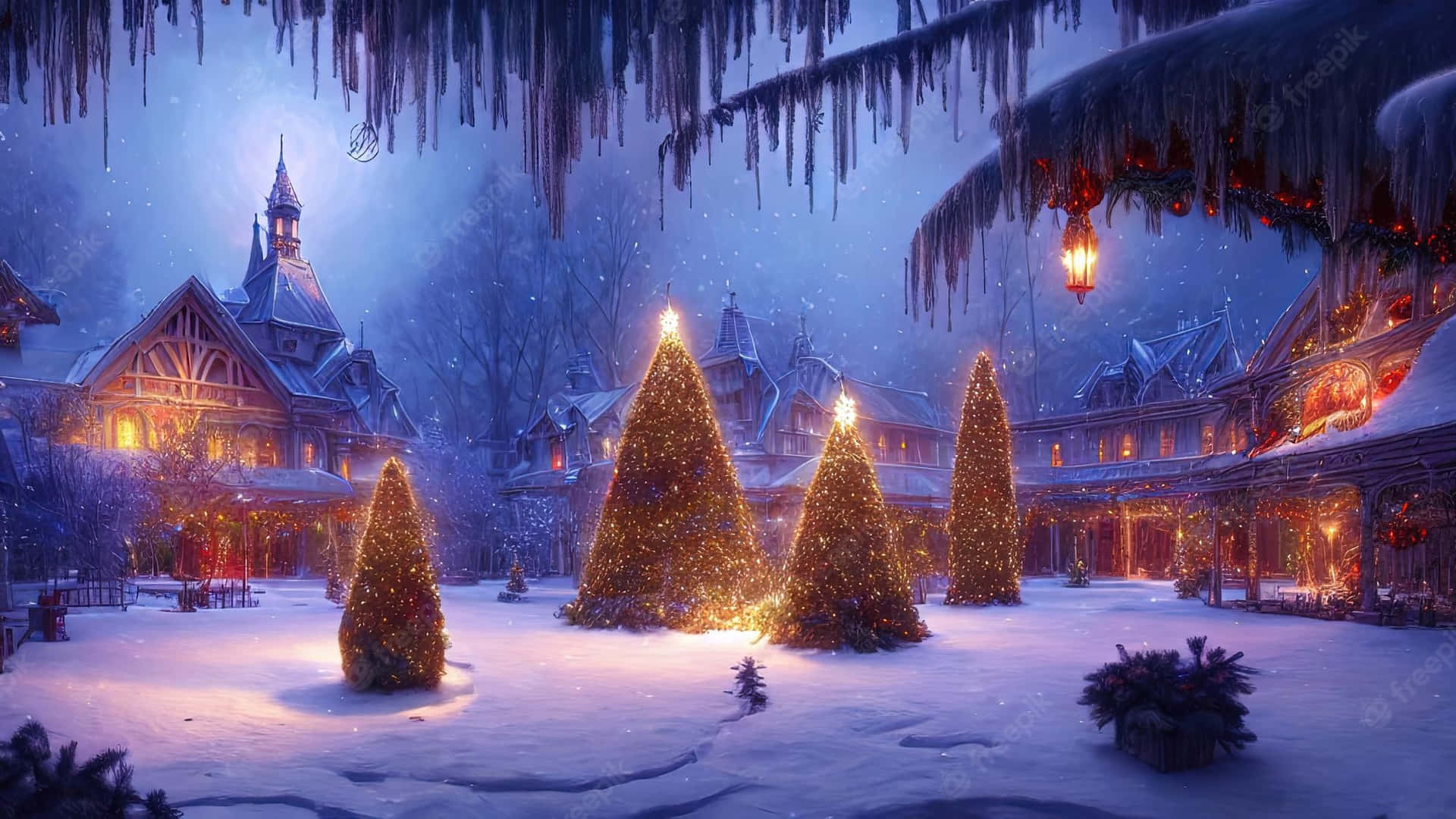 Welcome To The Tranquil Christmas Village Background
