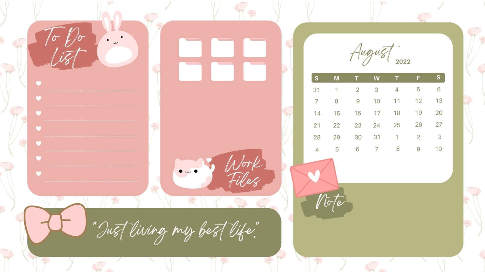 Well-organized Cute Desktop Setup With A Nice Planner Background