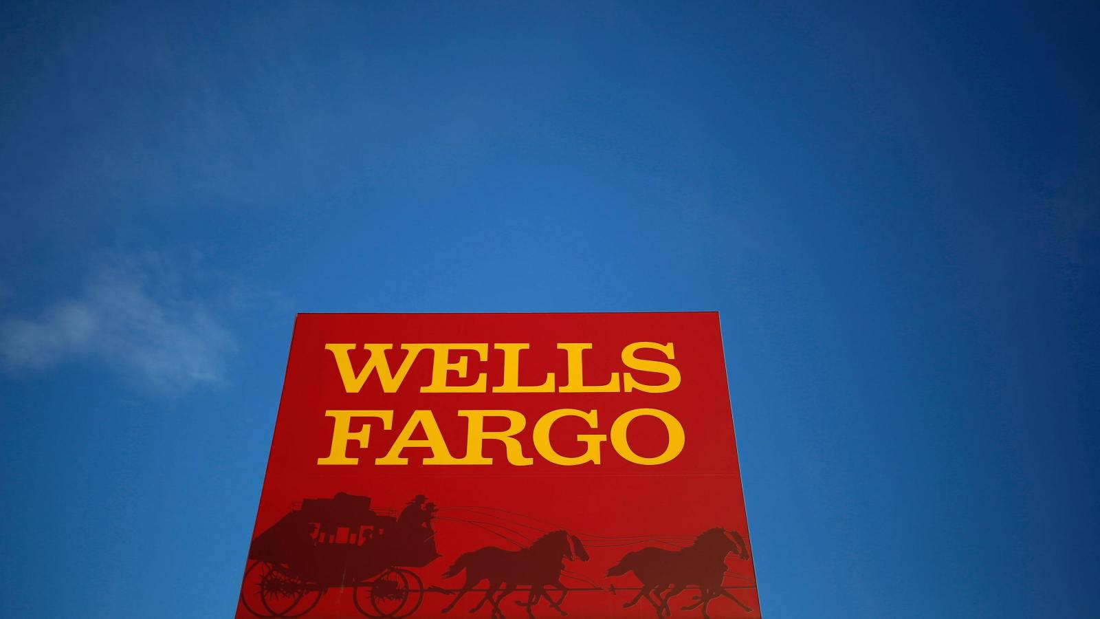 Wells Fargo Sign Against Cloudless Sky Background