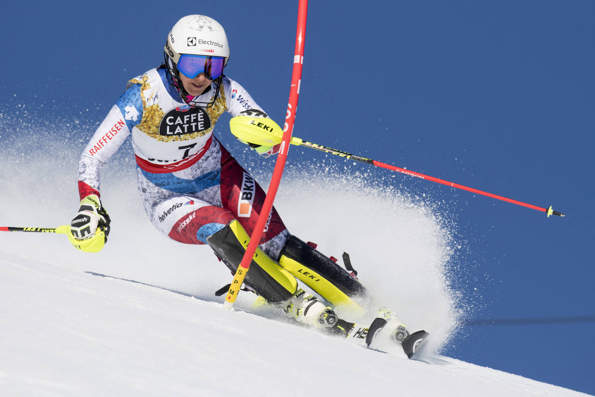 Wendy Holdener Takes To The Slopes In Competitive Alpine Skiing Background