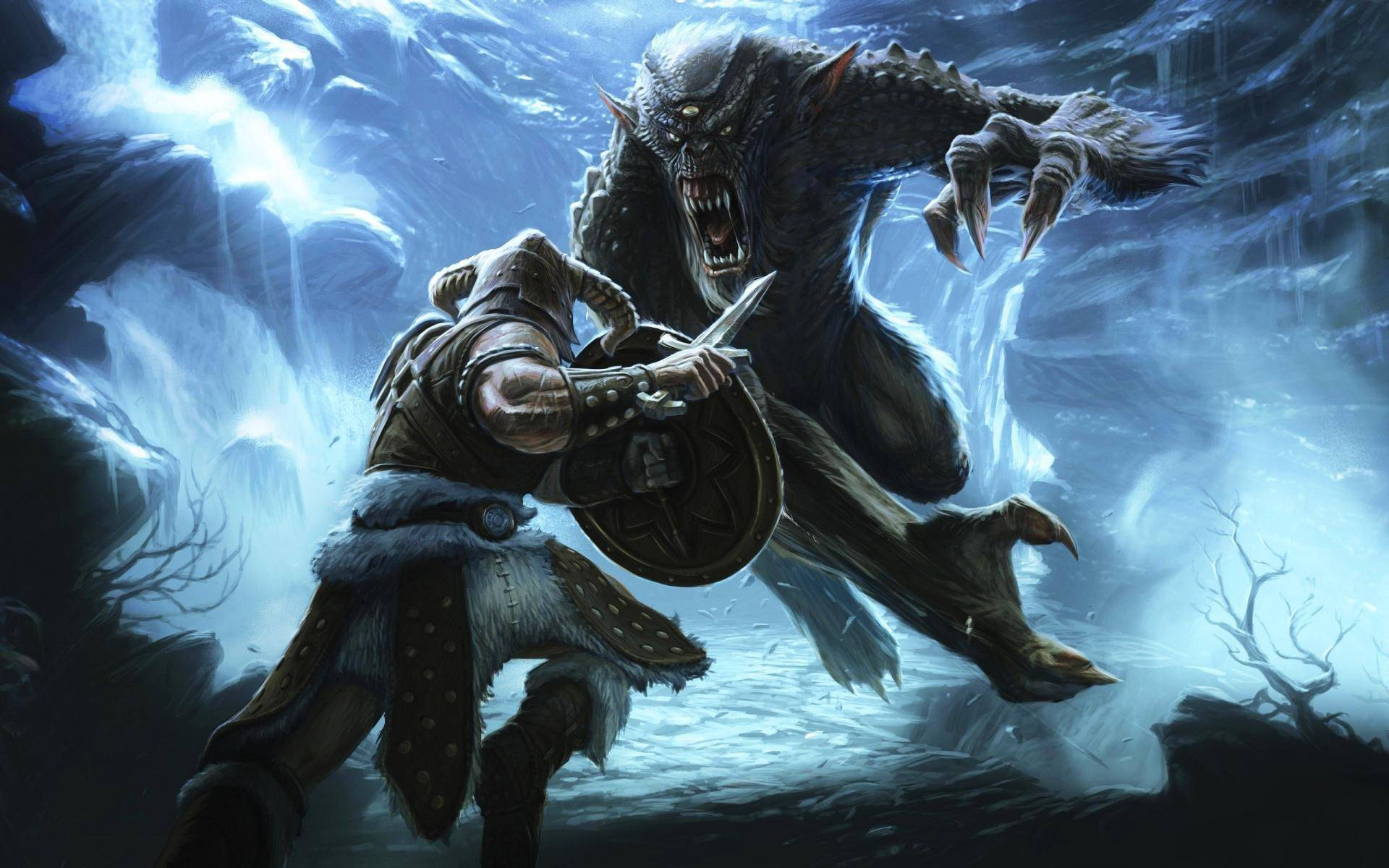 Werewolf And Barbarian Battle Background