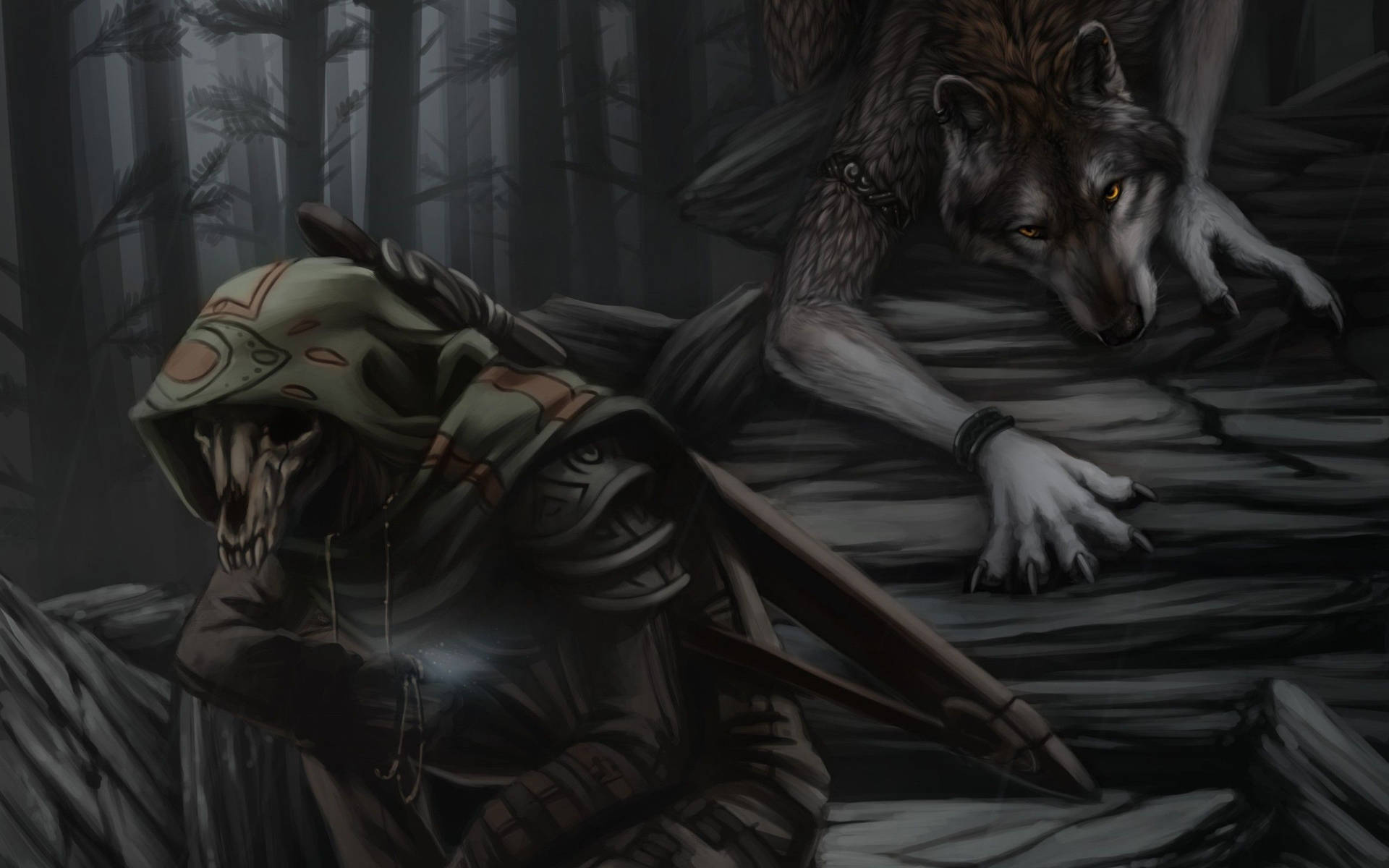 Werewolf And Skull Hunter Background