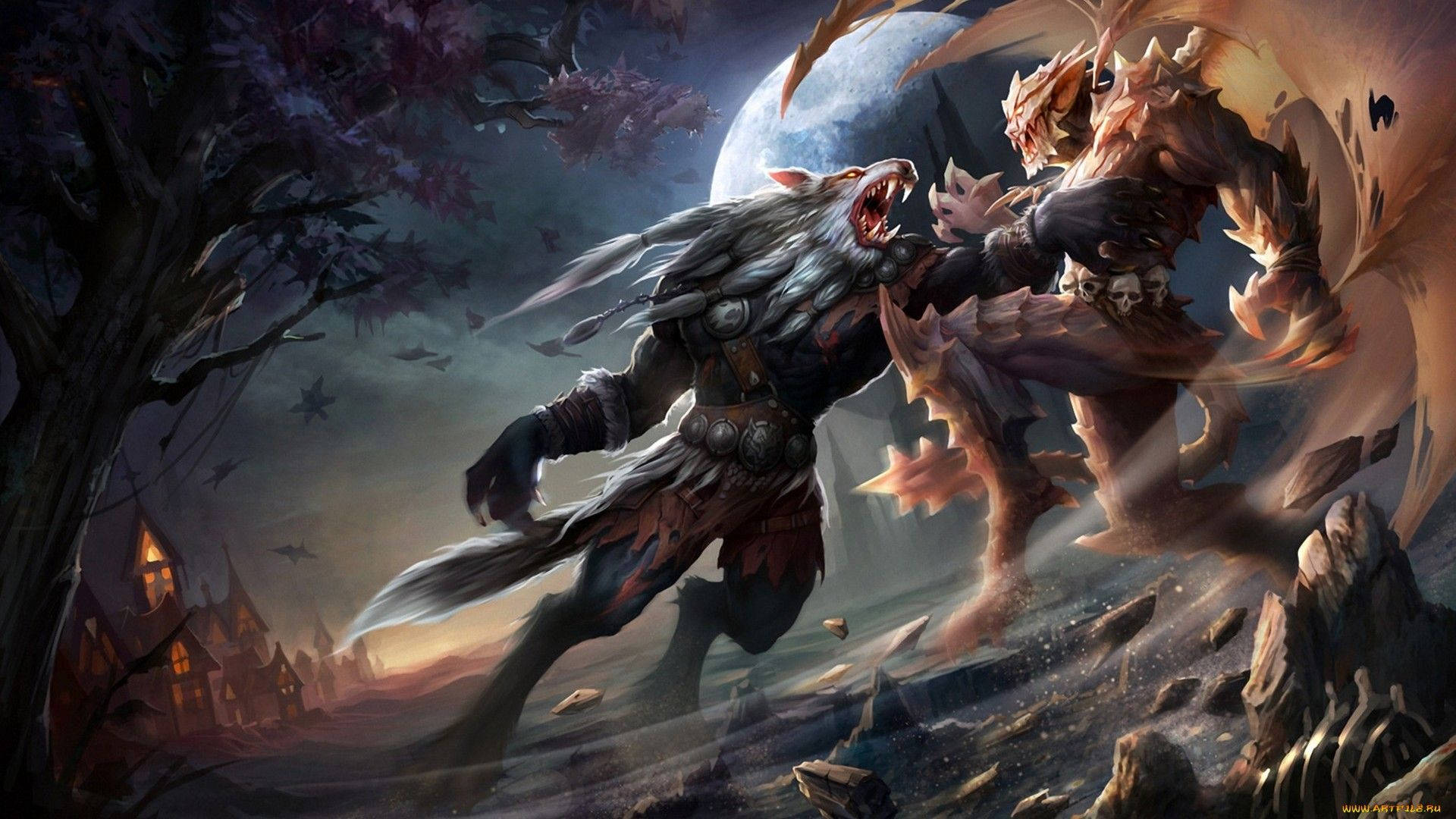 Werewolf And Vampire Battle Background