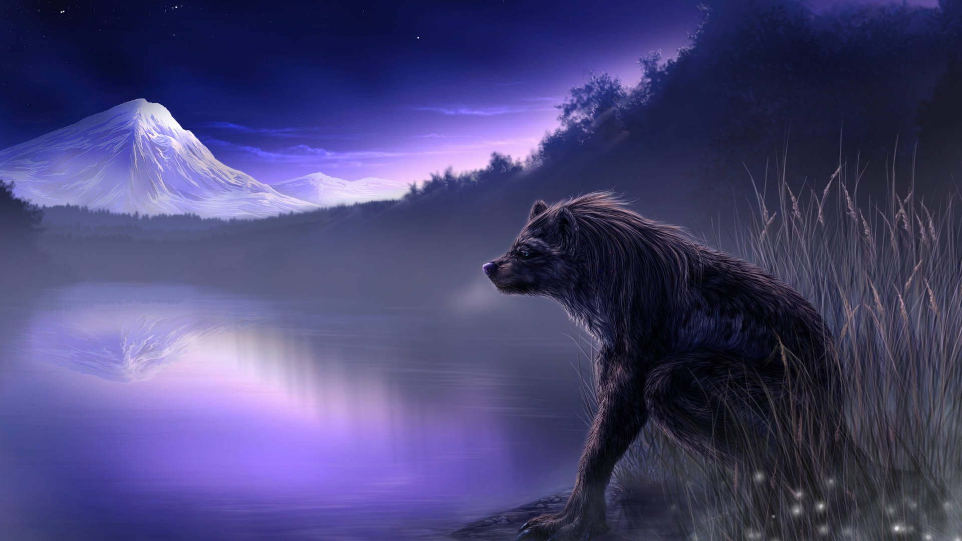 Werewolf At Purple Lake Background