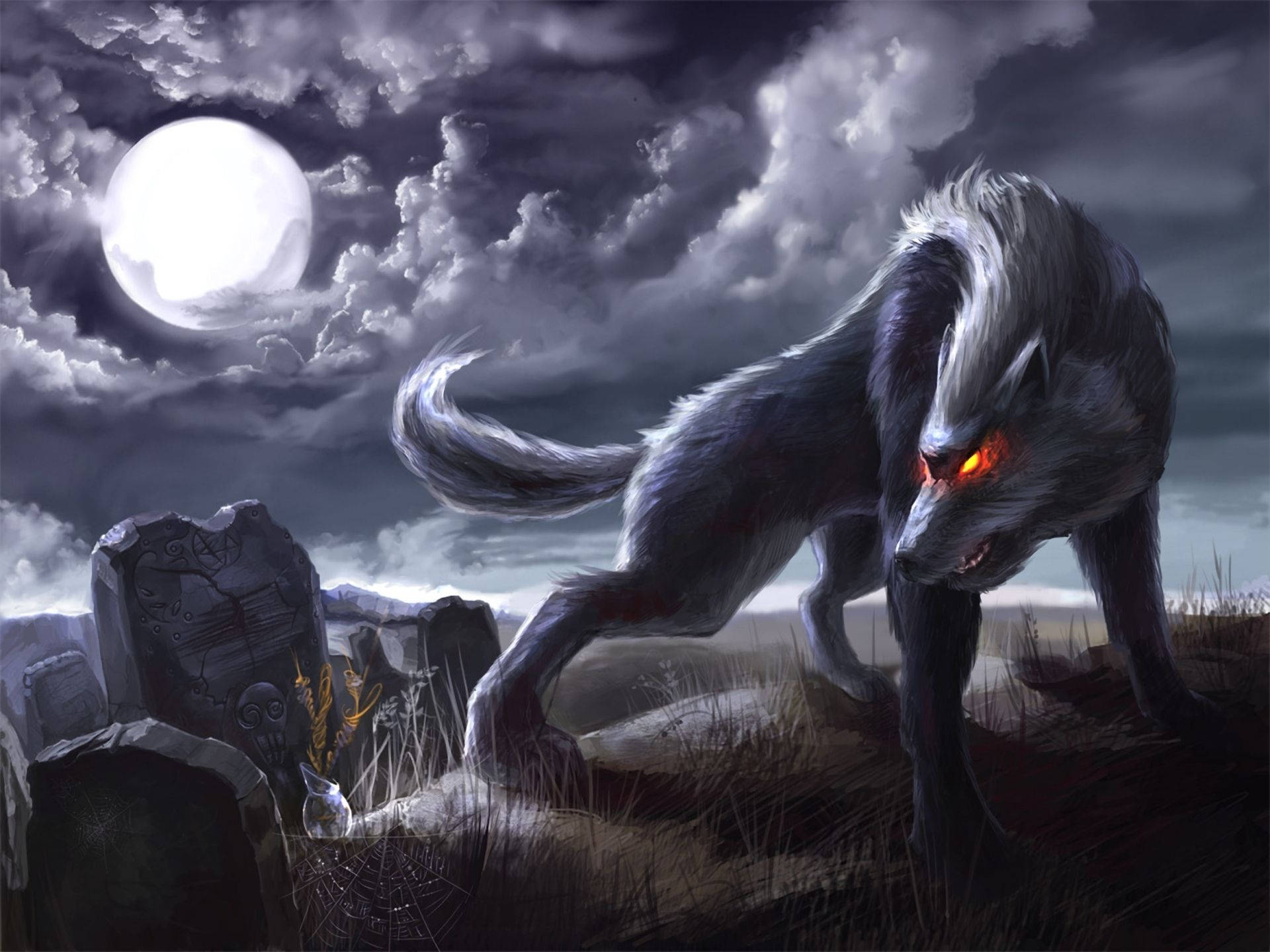 Werewolf In Cemetery Background