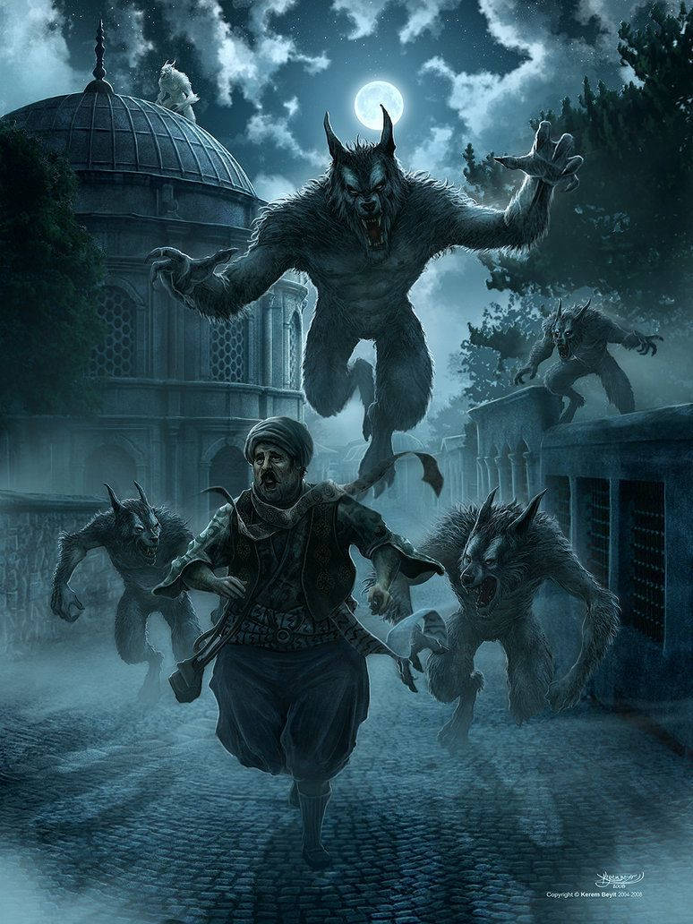 Werewolf Pack Chasing Man Background
