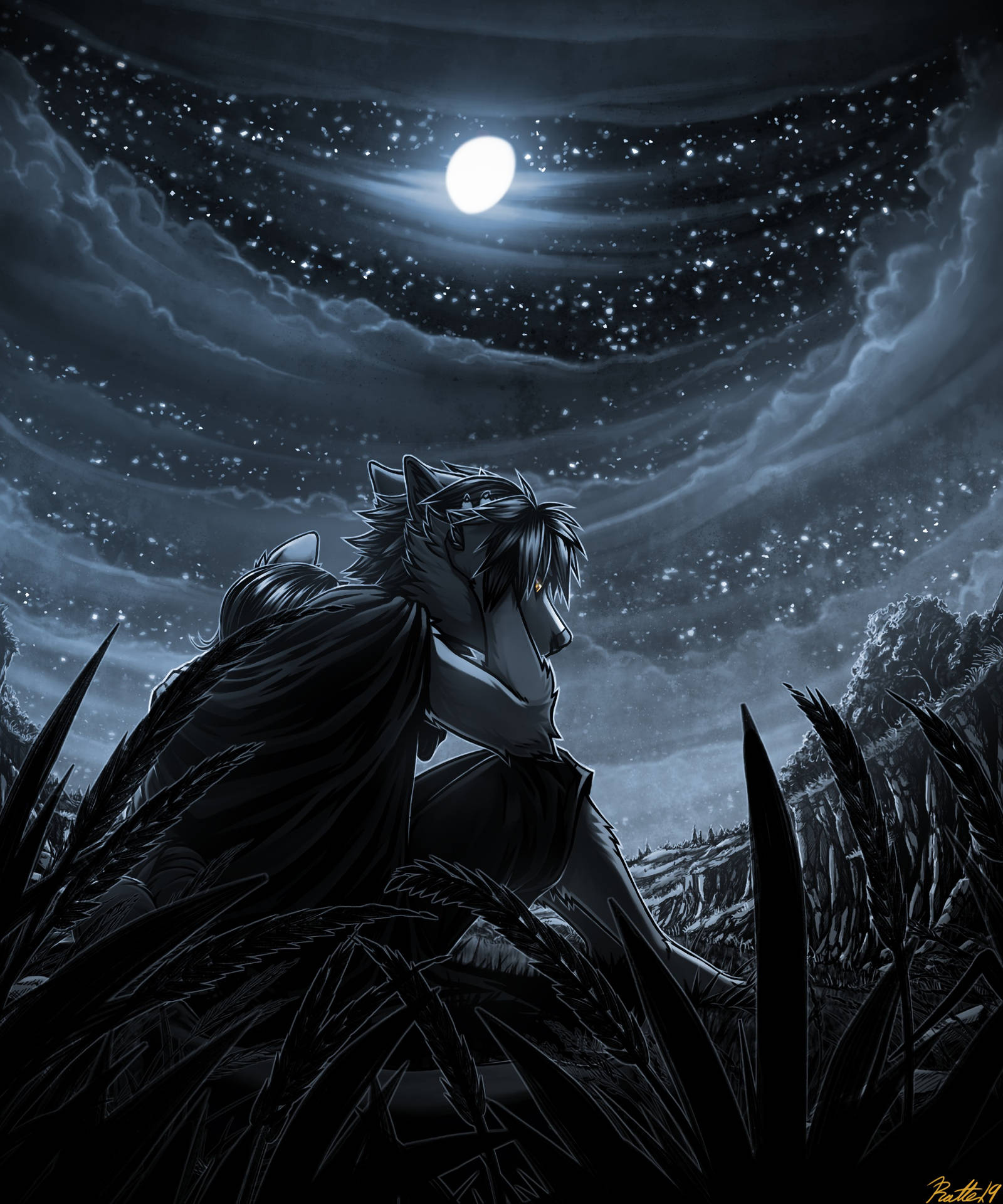 Werewolf Under Full Moon Background