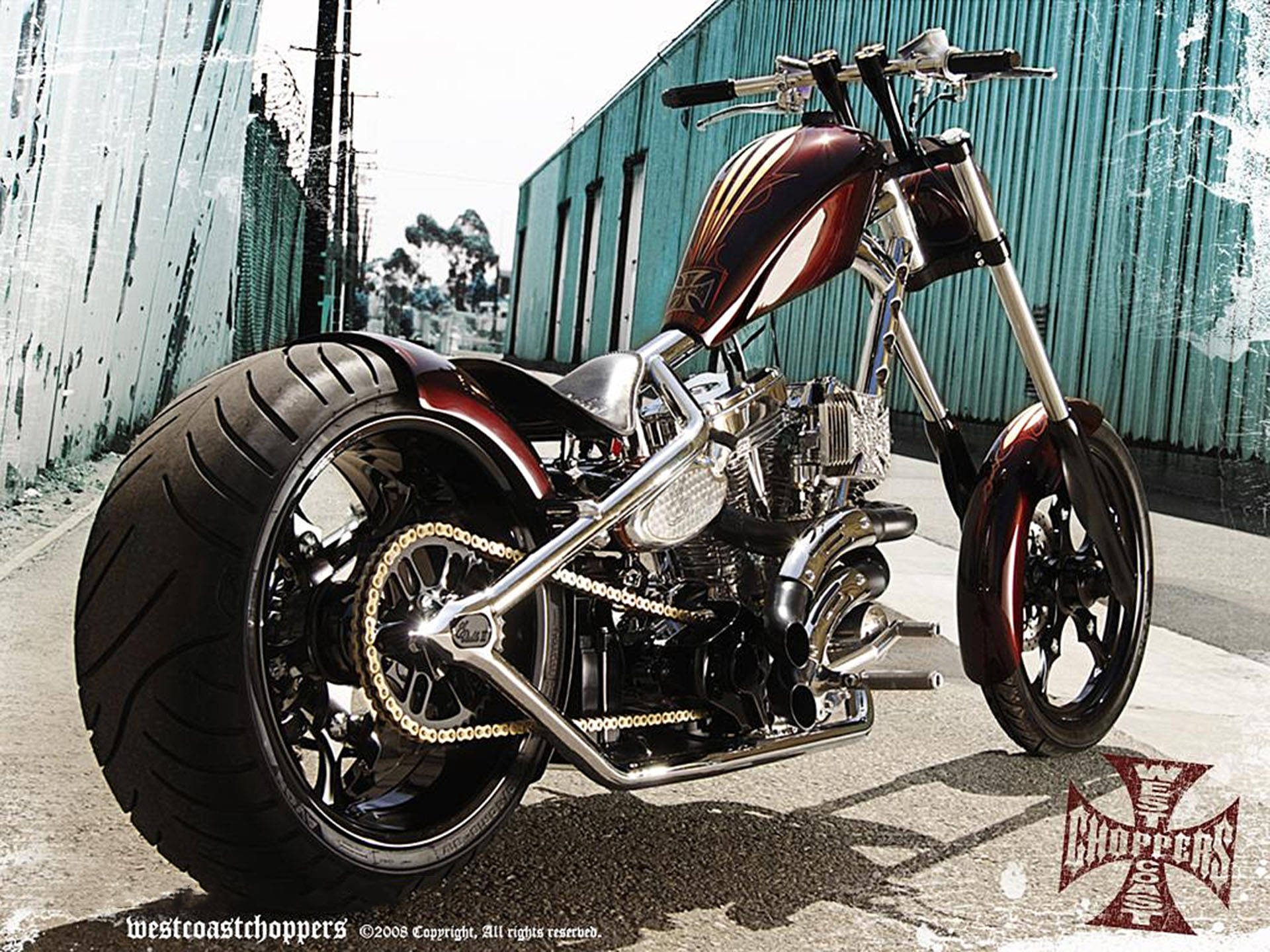 West Coast Choppers Maroon Motorcycle Background