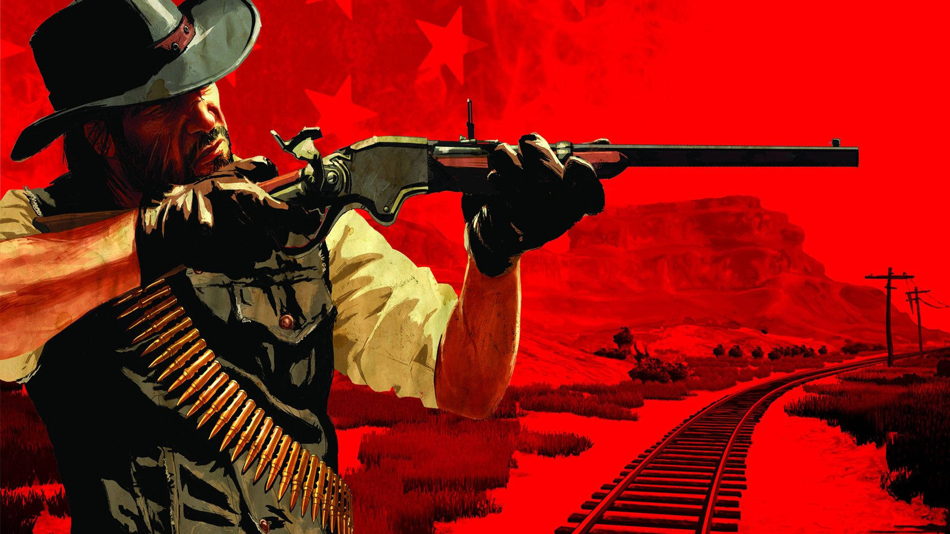 Western Cowboy Aiming With Rifle Background