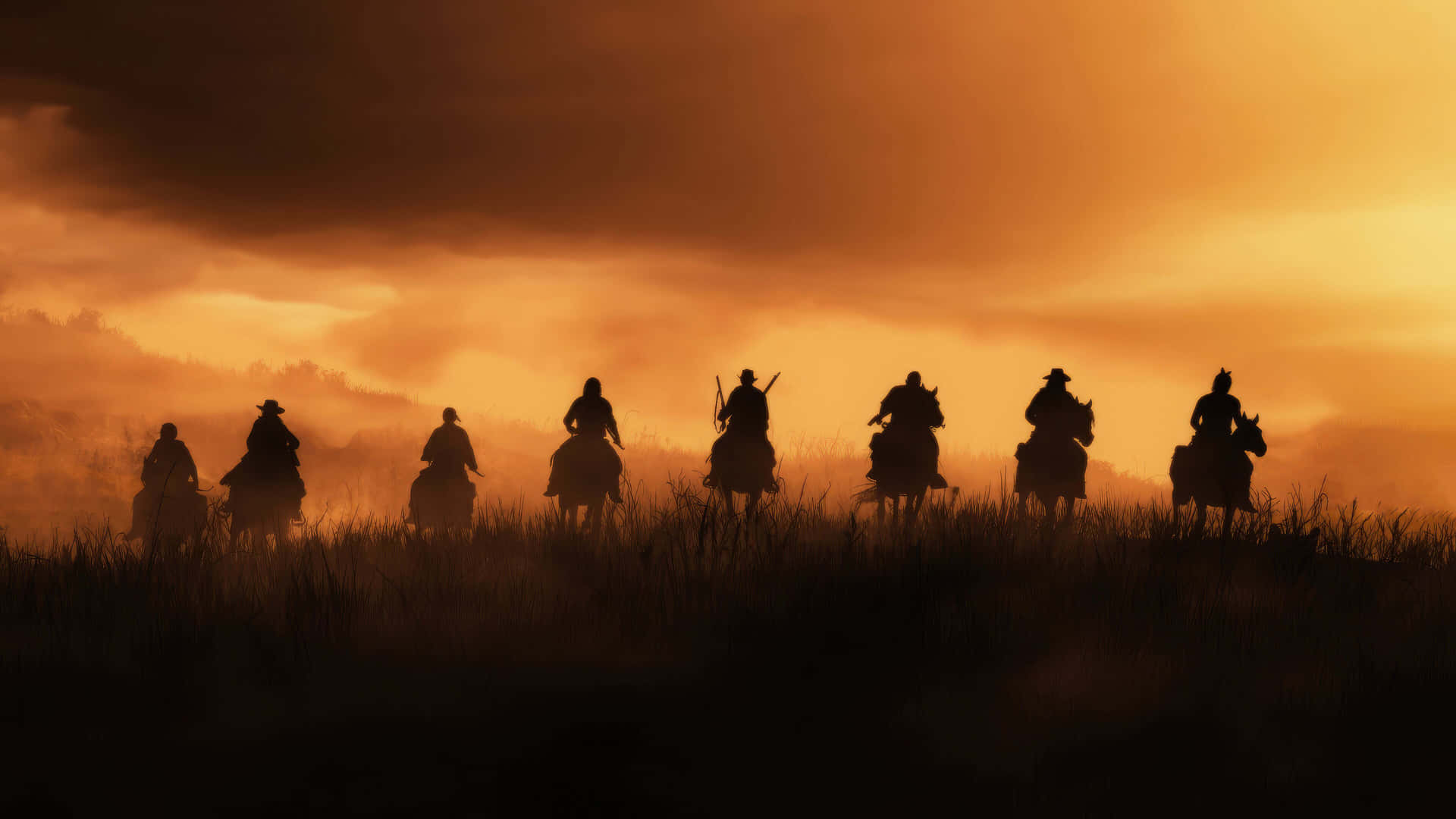 Western Silhouette Riders Sunset Background