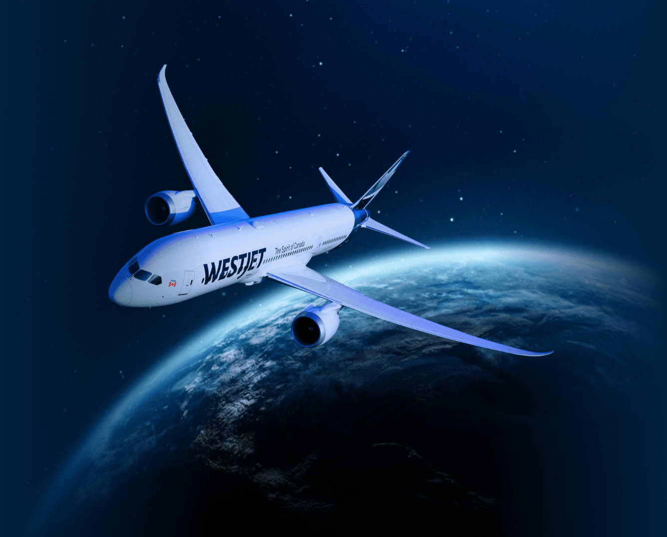 Westjet Airplane Soaring Outside The Universe Background