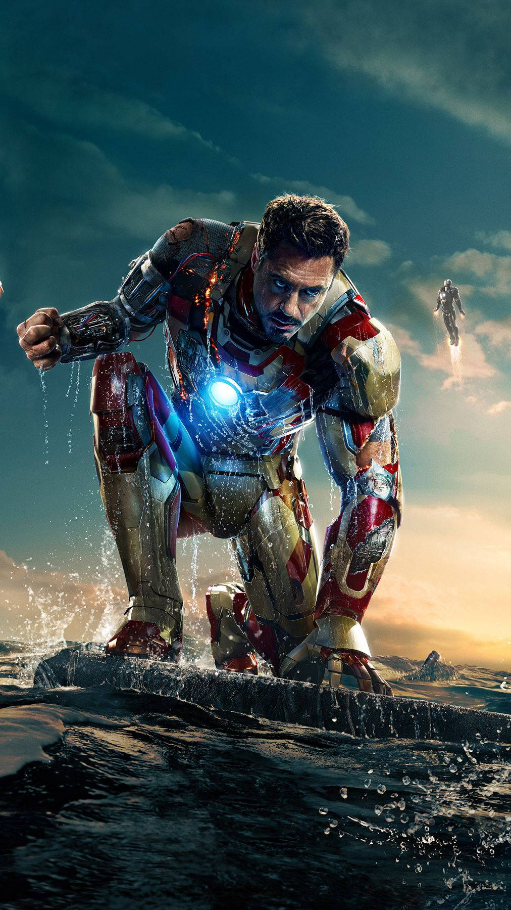 Wet Kneeling Iron Man Android Background