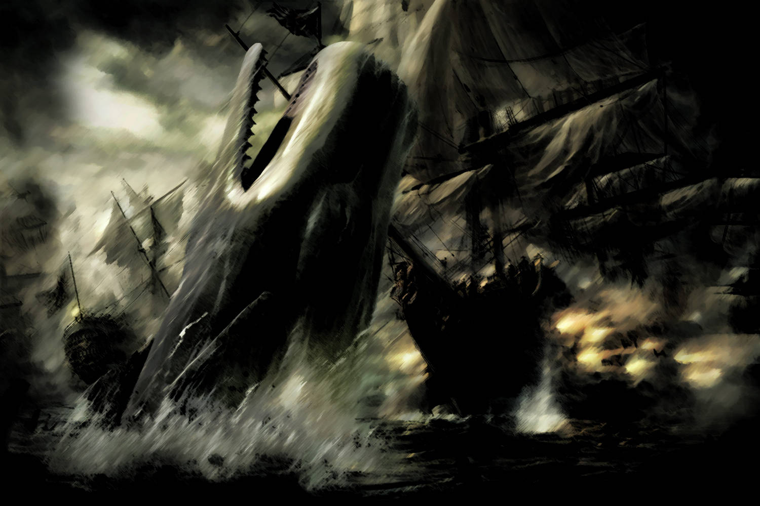 Whale Destroying Pirate Ships Background